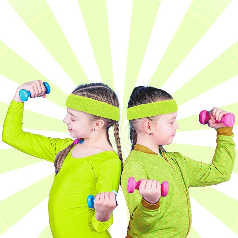 Bememo 36 Pcs Neon Sweatbands Set for Kids Bulk Sports Headband Wristband Set Cotton Terry Basketball Tennis for Students Youth 80s 90s Halloween Costumes Cosplay Glow Party - Image 2
